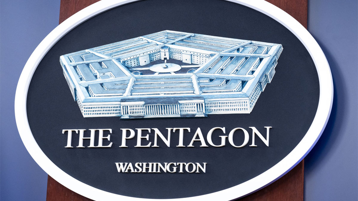 The Department of Defence logo is seen on the wall in the Press Briefing room at the Pentagon. AP The Department of Defence logo is seen on the wall in the Press Briefing room at the Pentagon. AP