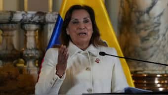 Peru's President Dina Boluarte gives a statement to the press during an official visit by Ecuadorean counterpart Daniel Noboa to the government palace in Lima, Peru. File image/AP