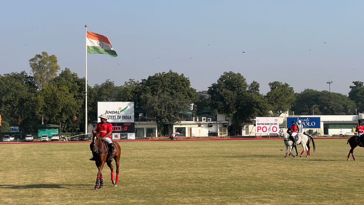 Playing for the Mayfair Polo team, Syed Shamsheer Ali, a polo player with a handicap of +3 is seen at the forefront within the course of the final of the Col. Girdhari Memorial Polo Cup at the Jaipur Polo Ground in New Delhi, December 1, 2024. Firstpost/Anmol Singla