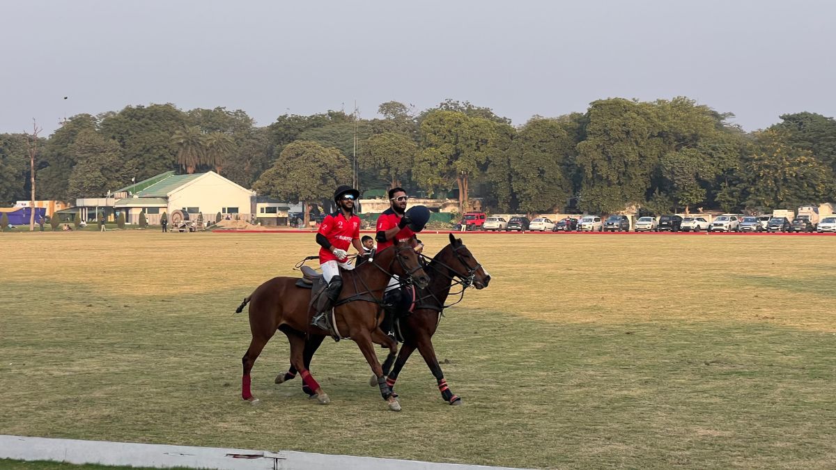 Playing for the Mayfair Polo team, Salim Azmi (left) and Anay Shah are seen after winning the final of the Col. Girdhari Memorial Polo Cup at the Jaipur Polo Ground in New Delhi, December 1, 2024. Firstpost/Anmol Singla