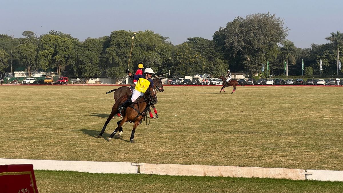 Playing for the Delta Polo team, Akshai Malik can be seen within the course of the final of the Col. Girdhari Memorial Polo Cup at the Jaipur Polo Ground in New Delhi, December 1, 2024. Firstpost/Anmol Singla