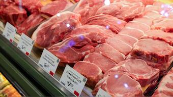 Prices are seen on a selection of red meat in Manhattan, New York City, US, March 29, 2022. File Image/Reuters