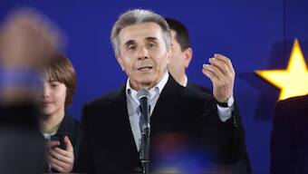 Founder of the Georgian Dream party Bidzina Ivanishvili speaks after the announcement of exit poll results in parliamentary elections, at the Georgian Dream party headquarters in Tbilisi, Georgia October 26, 2024. Image- Reuters