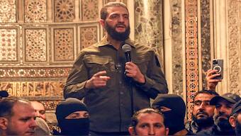 Ahmed al-Sharaa, also known by nom de guerre Abu Mohammed al-Golani, speaks at the Umayyad Mosque in Damascus, Syria, on Sunday. AP File