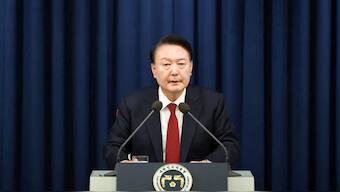 South Korean President Yoon Suk Yeol delivering a speech to declare martial law in Seoul. Source: South Korean Presidential Office | AFP.