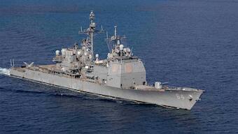 (File) The US Navy Ticonderoga-class guided-missile cruiser USS Gettysburg steams in the are of the Red Sea December 16, 2024. Reuters