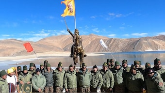 A Chhatrapati Shivaji Maharaj statue has been installed on the bank of Pangong Tso in eastern Ladakh. X/@firefurycorps