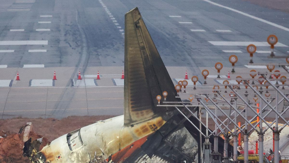 The wreckage of the Jeju Air aircraft that went off the runway and crashed lies near skid marks on the runway at Muan International Airport, in Muan, South Korea, December 30, 2024. Reuters The wreckage of the Jeju Air aircraft that went off the runway and crashed lies near skid marks on the runway at Muan International Airport, in Muan, South Korea, December 30, 2024. Reuters