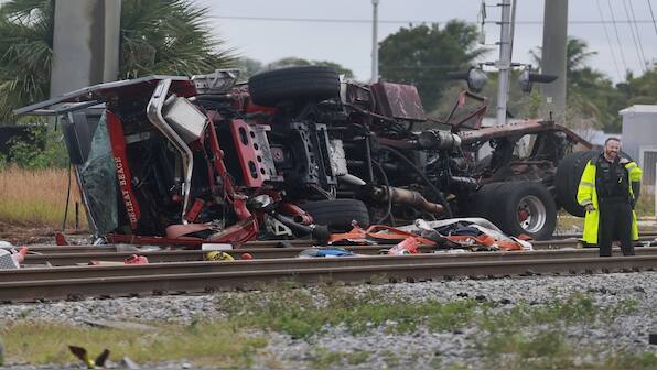 15 injured after high-speed train collides with fire truck in Florida