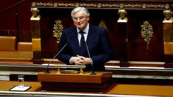 French Prime Minister Michel Barnier delivers a speech to announce the use by the French government of article 49.3, a special clause in the French Constitution, to push the budget bill through the National Assembly without a vote by lawmakers, during a debate on the 2025 Social Security Financing bill (PLFSS) at the National Assembly in Paris, France. File Image / Reuters