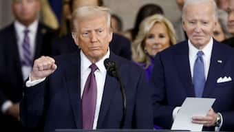 President Donald Trump wraps up his speech during the 60th Presidential Inauguration in the Rotunda of the US Capitol in Washington. AP