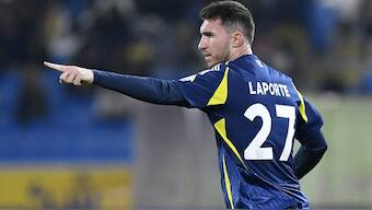 Aymeric Laporte scored the equaliser for Al-Nassr in the Saudi Pro League match against Al-Taawoun. Reuters 