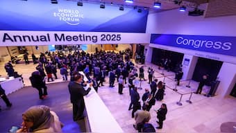 People gather outside the congress hall, at the 55th annual World Economic Forum (WEF) meeting in Davos, Switzerland, January 23, 2025. Reuters