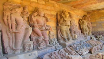 Massive icons stored at the protected site at Garhwa, near Prayagraj, Uttar Pradesh
