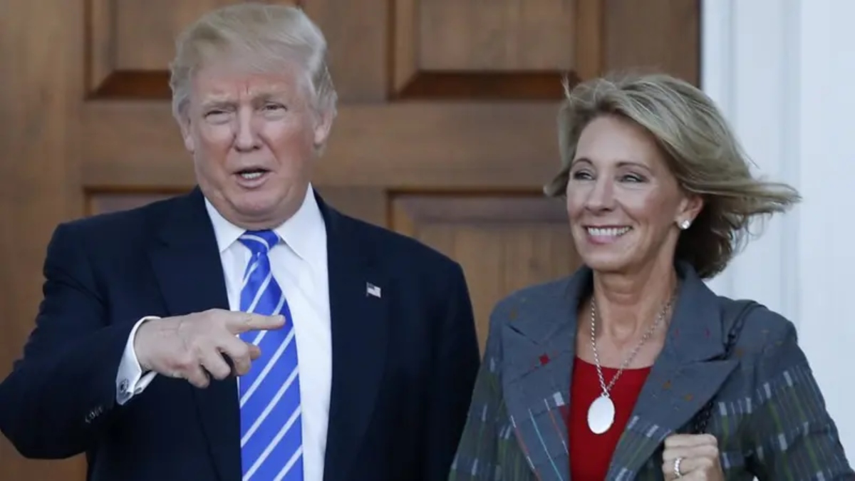 US President Donald Trump with Former Secretary of Department of Education Betsy DeVos. File Image: AP US President Donald Trump with Former Secretary of Department of Education Betsy DeVos. File Image: AP