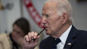 President Joe Biden listens during a briefing regarding the federal response to the spread of wildfires in the Los Angeles area, in the Roosevelt Room at the White House in Washington, Thursday, Jan. 9, 2025. (AP Photo/Ben Curtis)
