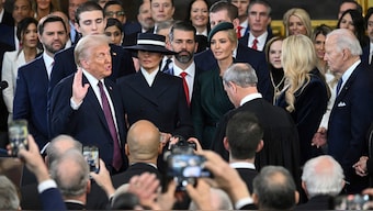 President-elect Donald Trump takes the oath of office during the 60th Presidential Inauguration in the Rotunda of the US Capitol in Washington. AP
