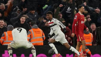 Amad Diallo scored the equaliser for Manchester United against Liverpool in the Premier League on Sunday. AP 