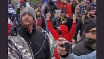 Matthew Huttle, as seen outside the Capitol building on January 6, 2021. AP