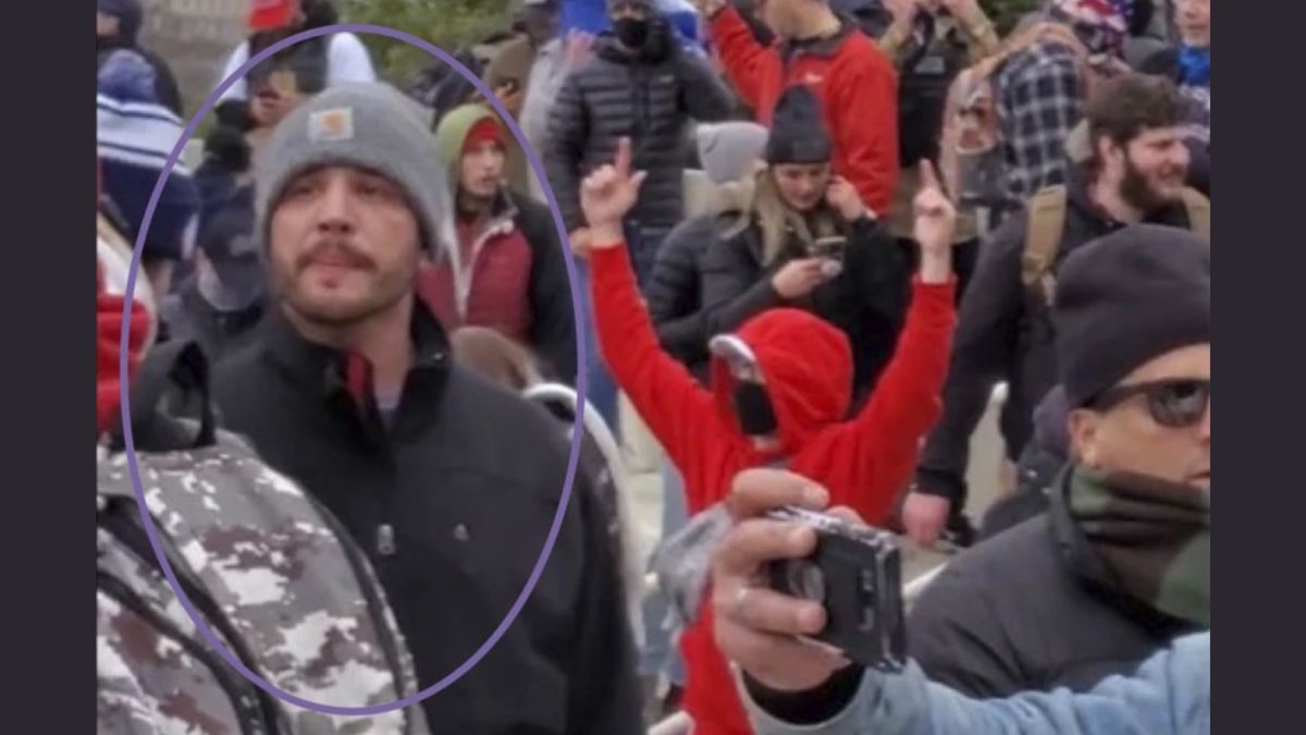 Matthew Huttle, as seen outside the Capitol building on January 6, 2021. AP Matthew Huttle, as seen outside the Capitol building on January 6, 2021. AP