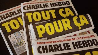 The photo from September 1, 2020 in Paris shows covers of French weekly Charlie Hebdo. Source: AFP.