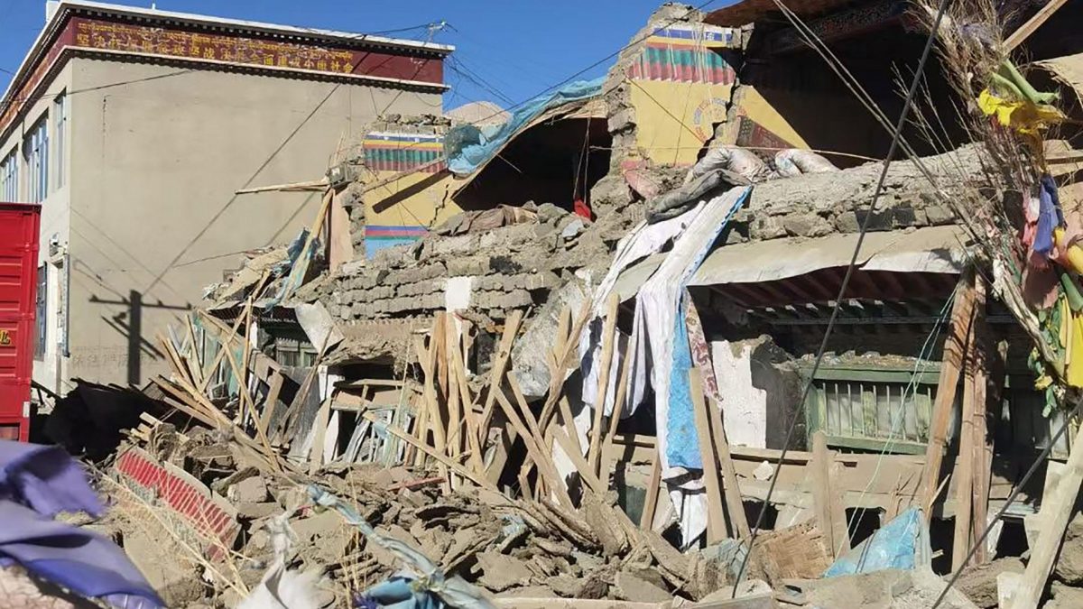 Houses completely damaged in Shigatse, southwestern China's Tibet region, after an earthquake hit the area. AFP | Handout. Houses completely damaged in Shigatse, southwestern China's Tibet region, after an earthquake hit the area. AFP | Handout.
