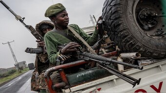 Congolese government troops deploy outside Goma, Democratic Republic of the Congo, on Friday, as M23 rebels are reported to close in on the town. AP 