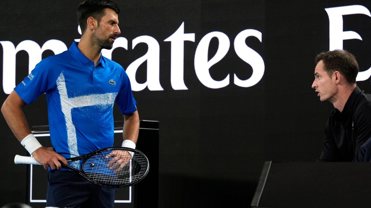 Novak Djokovic talks with coach Andy Murray during his first round match against Nishesh Basavareddy at the Australian Open in Melbourne. AP Novak Djokovic talks with coach Andy Murray during his first round match against Nishesh Basavareddy at the Australian Open in Melbourne. AP