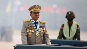 Myanmar's junta leader General Min Aung Hlaing, who ousted the elected government in a coup on February 1, 2021, presides over an army parade on Armed Forces Day in Naypyitaw, Myanmar, March 27, 2021. (Photo: Reuters) 