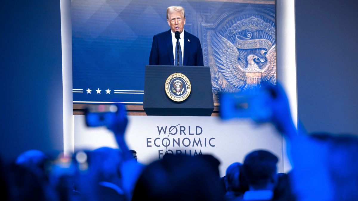 US President Donald J Trump is shown on screens as he addresses via remote connection a plenary session in the Congress Hall, during the 55th annual meeting of the World Economic Forum (WEF), in Davos, Switzerland, Thursday, Jan. 23, 2025. (Photo: AP) US President Donald J Trump is shown on screens as he addresses via remote connection a plenary session in the Congress Hall, during the 55th annual meeting of the World Economic Forum (WEF), in Davos, Switzerland, Thursday, Jan. 23, 2025. (Photo: AP)