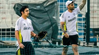Gautam Gambhir and Suryakumar Yadav at India's practice session. Image: AP 
