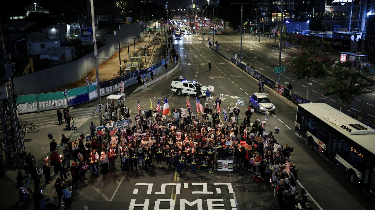 Supporters of Israeli hostages, kidnapped during the deadly October 7 2023 attack by Hamas, block a road as they demand a deal during a protest amid ongoing negotiations for a ceasefire in Gaza, in Tel Aviv, Israel. Reuters Supporters of Israeli hostages, kidnapped during the deadly October 7 2023 attack by Hamas, block a road as they demand a deal during a protest amid ongoing negotiations for a ceasefire in Gaza, in Tel Aviv, Israel. Reuters