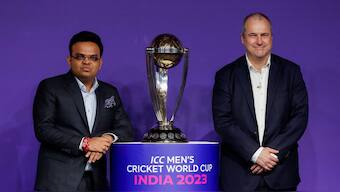 Former ICC CEO Geoff Allardice with ICC chair Jay Shah in a file image. Reuters image 
