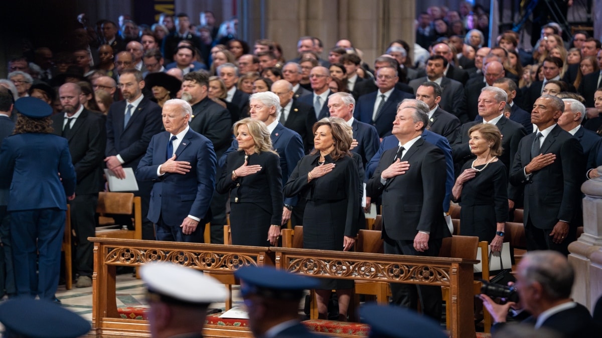 US VP Kamala Harris 'crops-out' Trump in photograph with presidents at Jimmy Carter's funeral