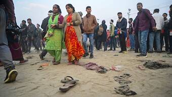 Devotees on the occasion of 'Mauni Amavasya', during the ongoing Maha Kumbh Mela, at the Sangam in Prayagraj. Early on Wednesday, a stampede broke out at the religious gathering. PTI