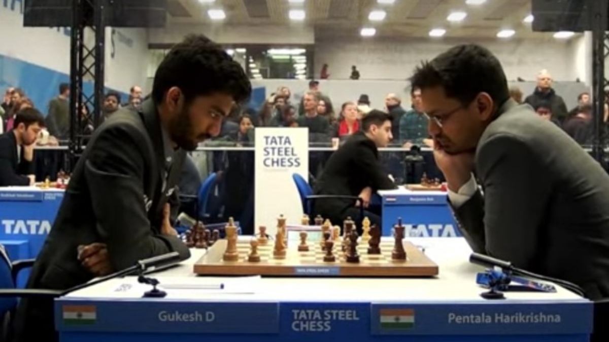 D Gukesh defeated Pentala Harikrishna to take a joint-lead at the 2025 Tata Steel Chess tournament. Image: YouTube screengrab / ChessBase India D Gukesh defeated Pentala Harikrishna to take a joint-lead at the 2025 Tata Steel Chess tournament. Image: YouTube screengrab / ChessBase India