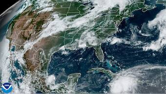 A composite satellite view shows the Gulf of Mexico region amid Hurricane Beryl in this handout image obtained July 3, 2024. File Image/NOAA via Reuters