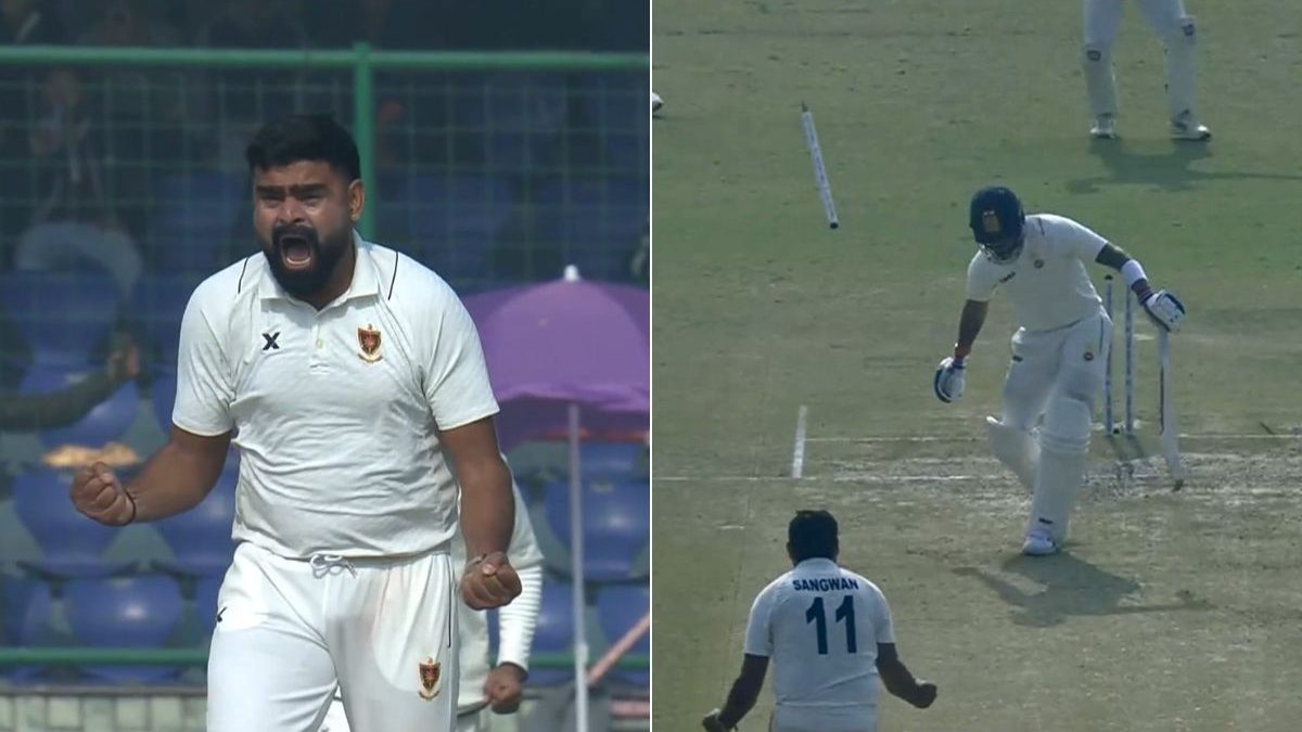 Himanshu Sangwan celebrates after dismissing Virat Kohli. Image: Screengrab/JioCinema Himanshu Sangwan celebrates after dismissing Virat Kohli. Image: Screengrab/JioCinema