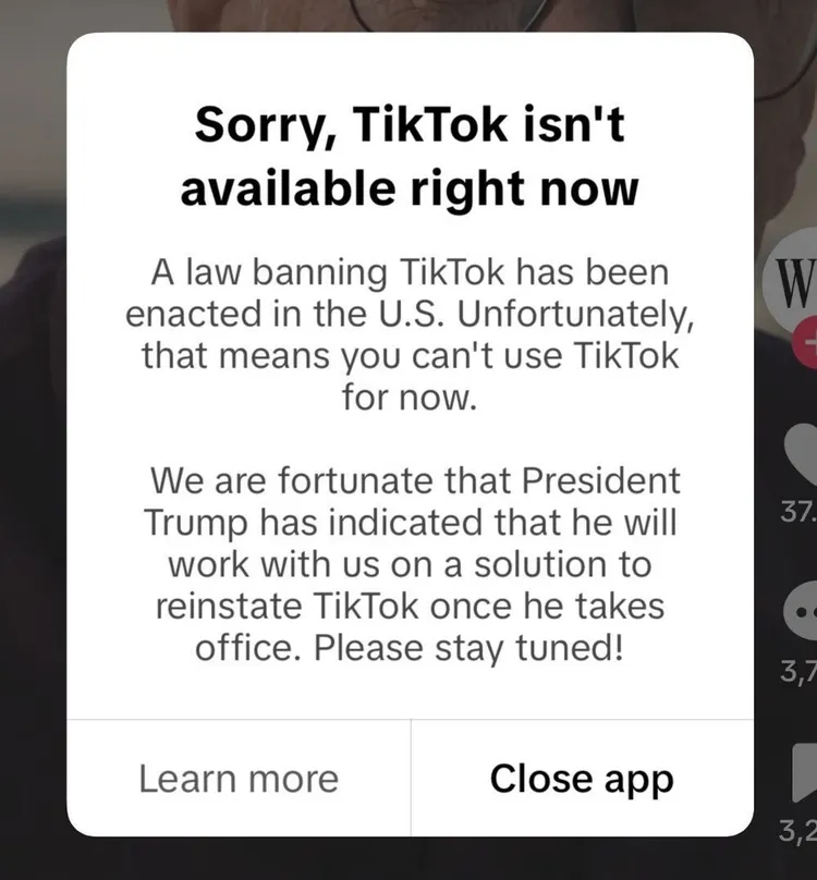 TikTok now displays a warning when opened and won’t allow users to watch videos. X