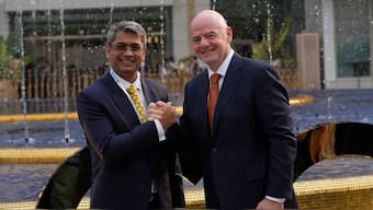 Kalyan Chaubey's (Left) position as AIFF president could reportedly be under threat amid ongoing controversies. PTI image 