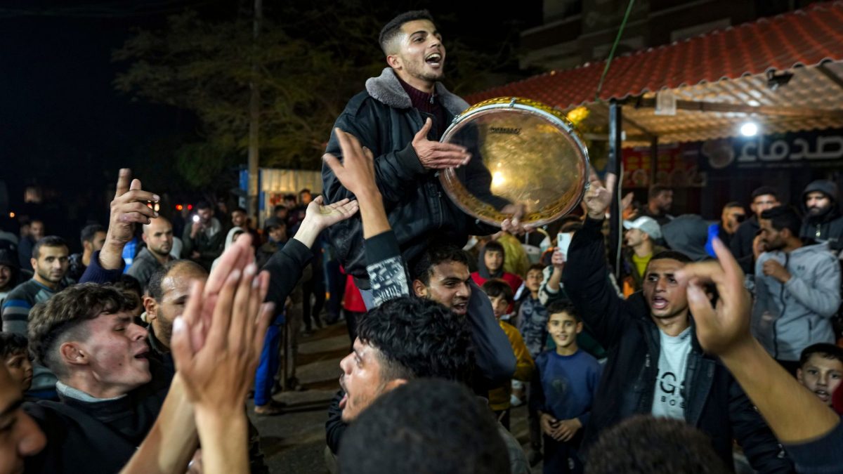 Palestinians celebrate the announcement of a ceasefire deal between Hamas and Israel in Deir al-Balah, central Gaza Strip, Wednesday, January 15, 2025. Source: AP. Palestinians celebrate the announcement of a ceasefire deal between Hamas and Israel in Deir al-Balah, central Gaza Strip, Wednesday, January 15, 2025. Source: AP.