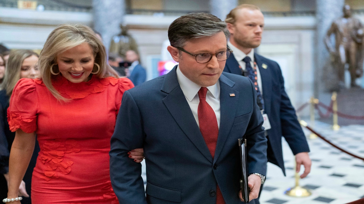 Speaker of the House Mike Johnson, R-La., accompanied by his wife Kelly Johnson, left, walks to the House Chamber before starting the 119th United States Congress at the Capitol in Washington, on Friday. AP Speaker of the House Mike Johnson, R-La., accompanied by his wife Kelly Johnson, left, walks to the House Chamber before starting the 119th United States Congress at the Capitol in Washington, on Friday. AP