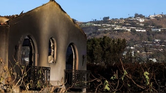 Walls remain from a building which burned following the Palisades Fire in the Pacific Palisades neighborhood in Los Angeles, California, US, January 15, 2025. Source: Reuters. 