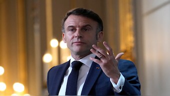 French President Emmanuel Macron delivers his speech to French ambassadors posted around the world at the Elysee Palace in Paris on Monday. Reuters
