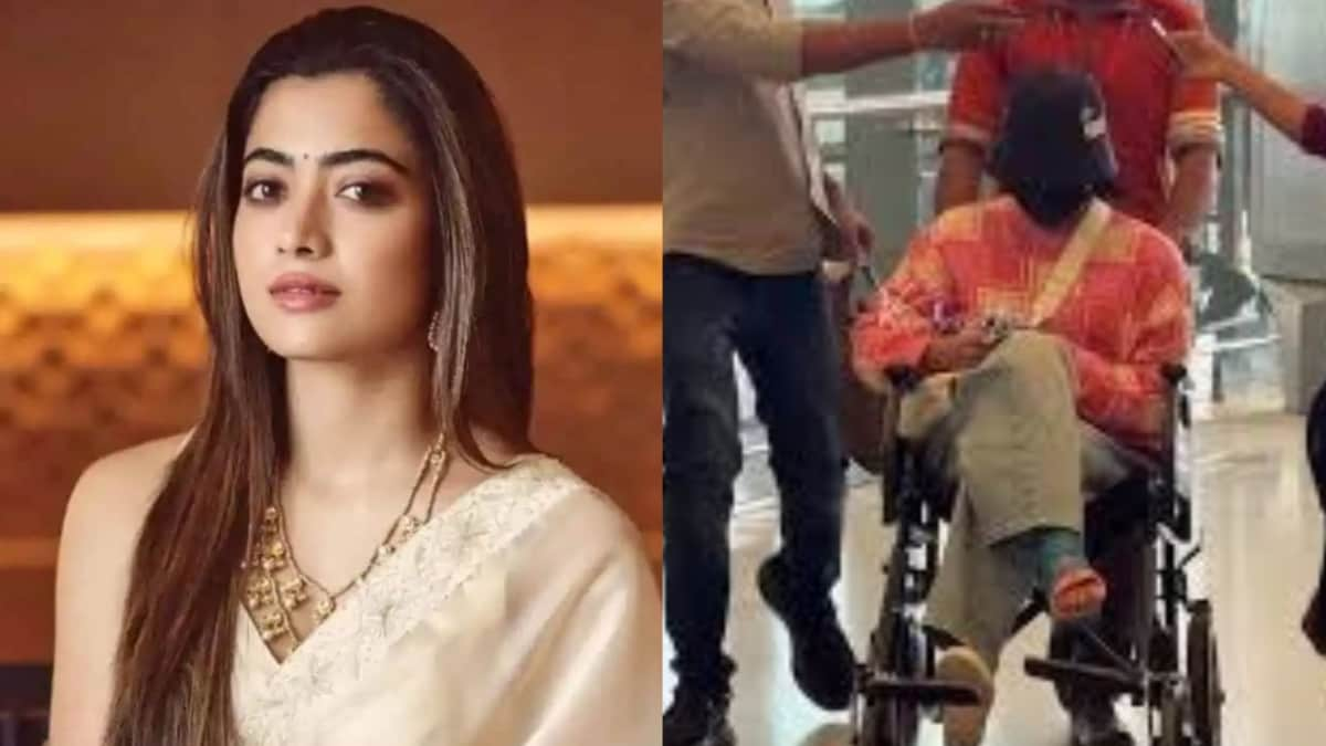 Pushpa 2 star Rashmika Mandanna spotted at Hyderabad airport on a wheelchair as she heads for Chhaava trailer launch in Mumbai