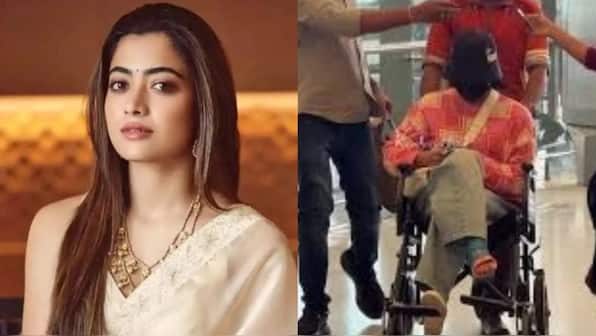 Pushpa 2 star Rashmika Mandanna spotted at Hyderabad airport on a wheelchair as she heads for Chhaava trailer launch in Mumbai