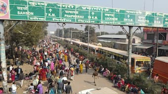 Buses and other vehicles piled up in a jam at Andawa to Saison road owing to huge rush of devotees at the Maha Kumbh Mela 2025, in Prayagraj, Uttar Pradesh, Thursday, January 30, 2025. PTI
