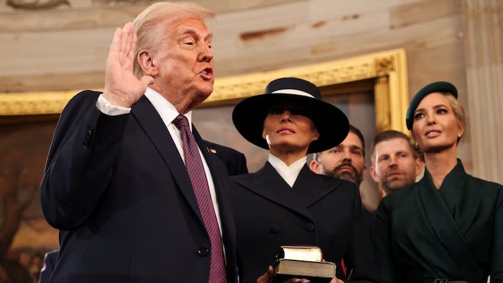 Trump had two Bibles by his side, but he didn't place hand on them to take the oath