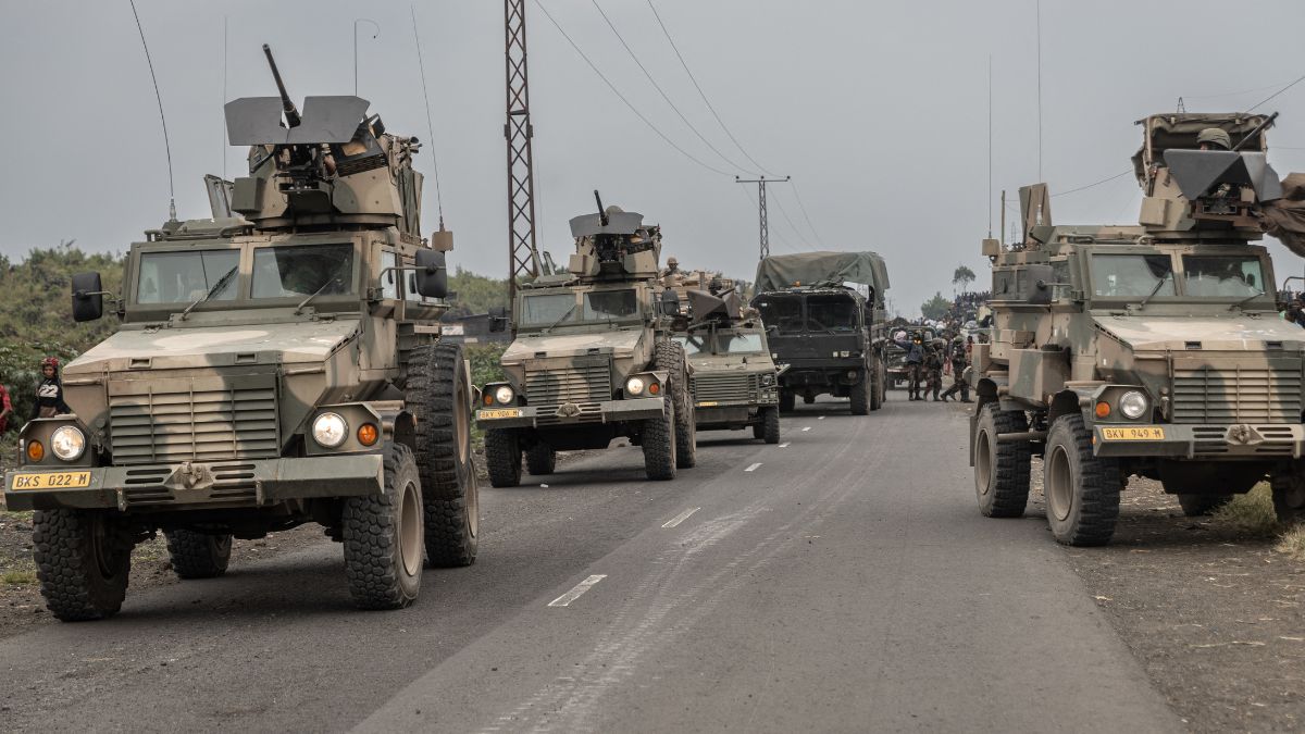 Armored vehicles belonging to the South Africa National Defence Forces (SANDF) contingent of the United Nations Organization Stabilization Mission in the Democratic Republic of the Congo (MONUSCO) drive towards deploy along the road leading to the entrance of the town of Sake, 25km north-west of Goma, on January 23, 2025. Image- AFP Armored vehicles belonging to the South Africa National Defence Forces (SANDF) contingent of the United Nations Organization Stabilization Mission in the Democratic Republic of the Congo (MONUSCO) drive towards deploy along the road leading to the entrance of the town of Sake, 25km north-west of Goma, on January 23, 2025. Image- AFP