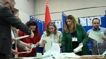 Poll workers count votes in Belarus' presidential election at a polling station in the capital Minsk on January 26, 2025. Image- AFP